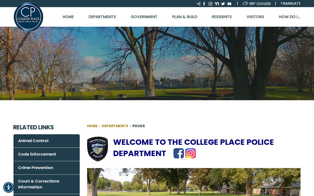 College Place Police Department booking-record source page