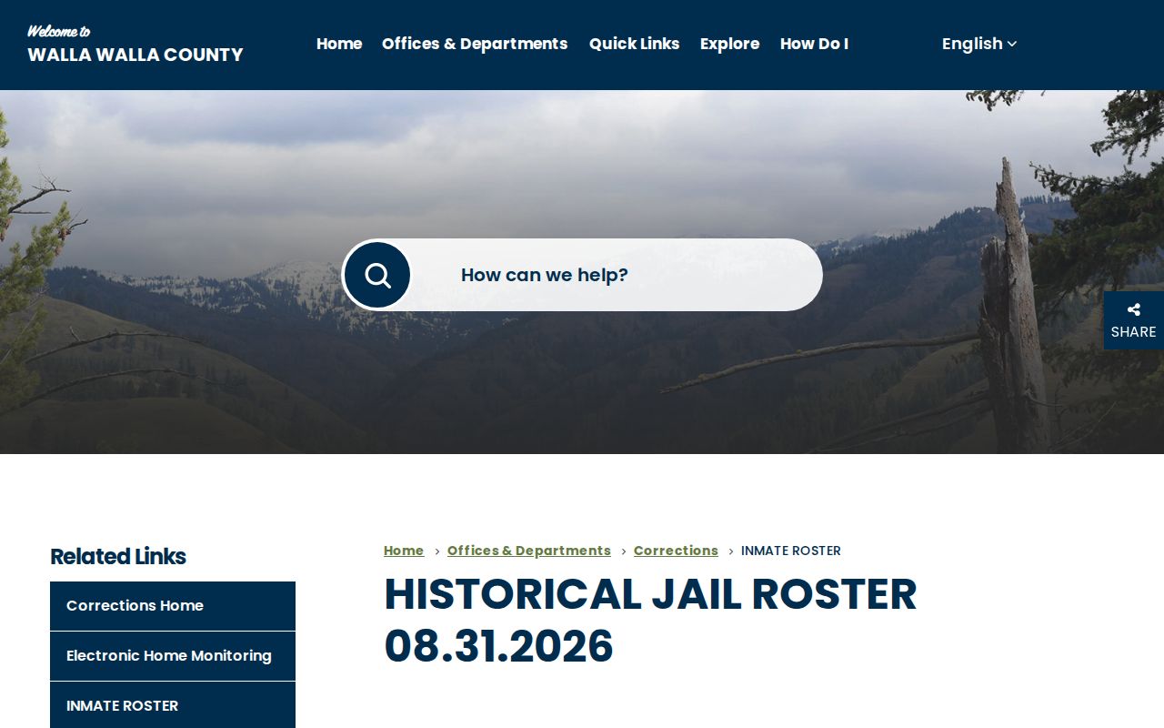Walla Walla County official current and historical jail roster record lists